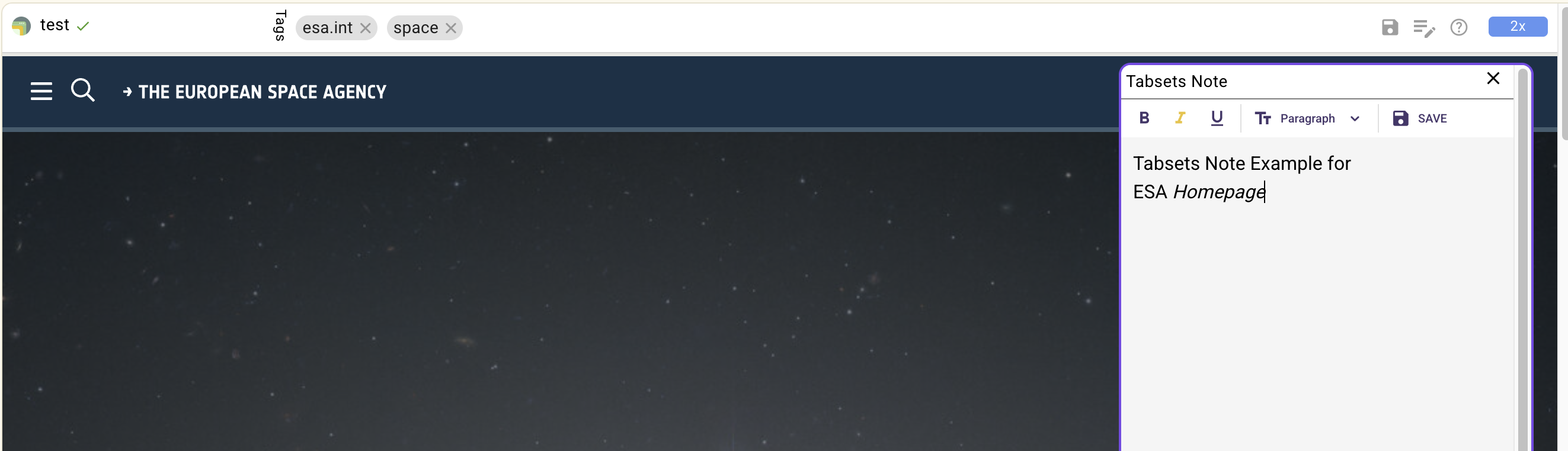 Tabsets Toolbar providing quick access to basic features